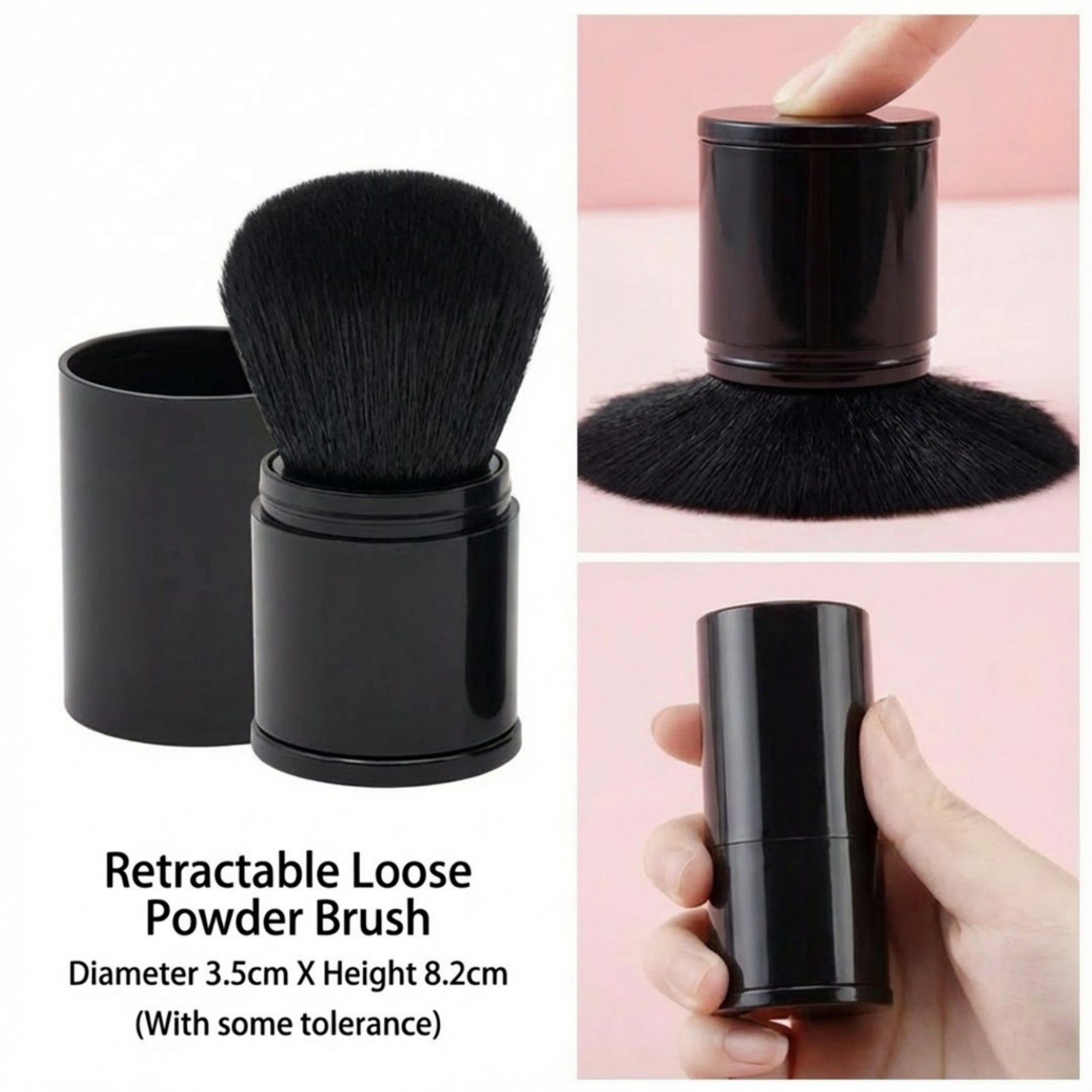 2-Piece Retractable Kabuki Makeup Brush Set with Soft Synthetic Bristles for Powder and Blending
