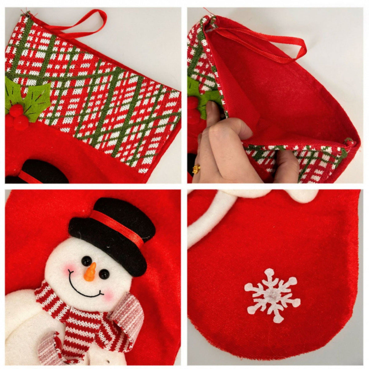 1 Piece Christmas Stocking with Plush Character and Plaid Cuff Hanging Holiday Decoration