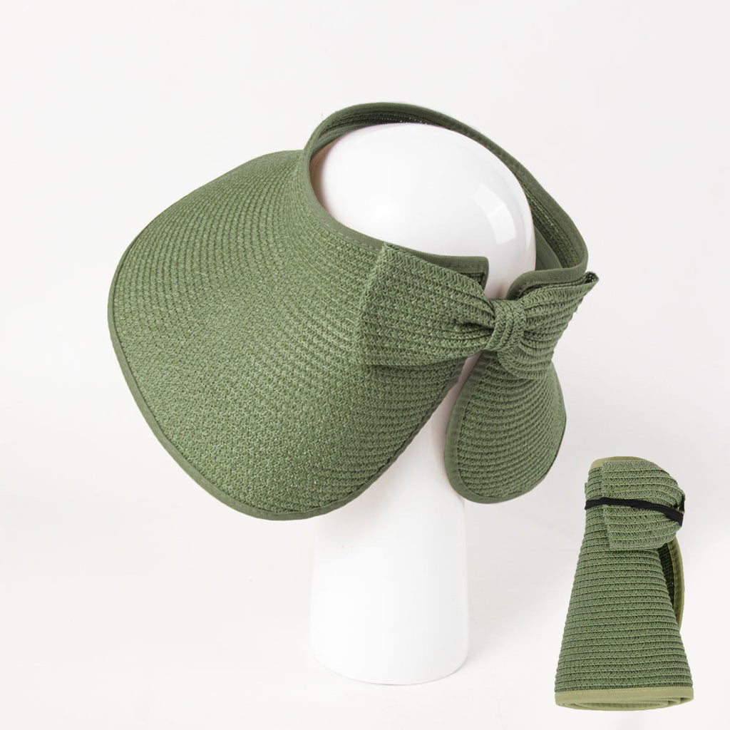 Anna-Kaci Women's Wide Brim Visor Hat with Bow Detail Adjustable Velcro Closure for Beach or Outdoor Protection