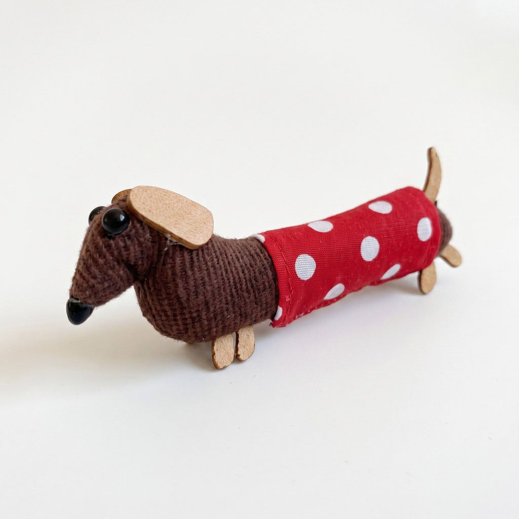3pc Dachshund Dog Hair Clip Set Polka Dot Fabric Puppy Barrettes