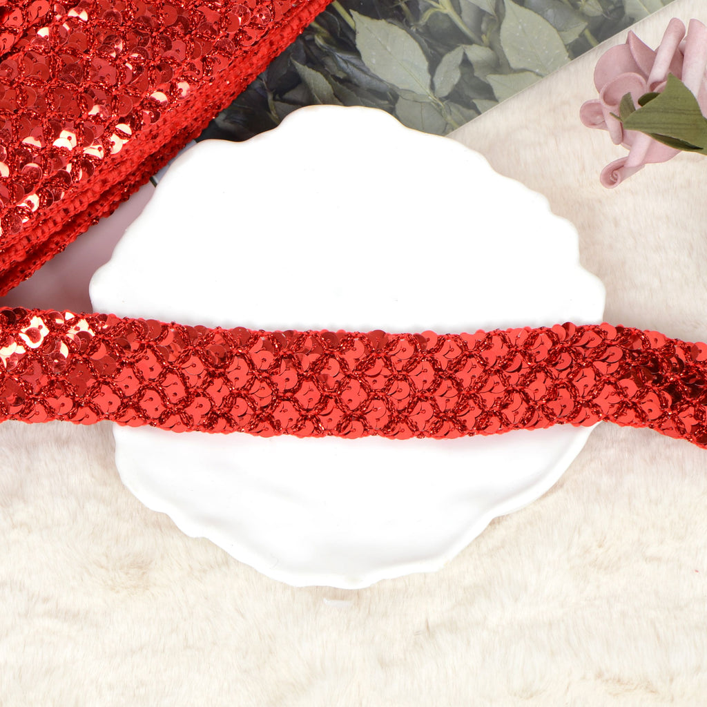 Sewing Sequin Trim 1.2 Inch 6 Row, 25 Yards Glitter Sequin Strip Ribbon Metallic Stretch Bling Fabric DIY Craft Decoration