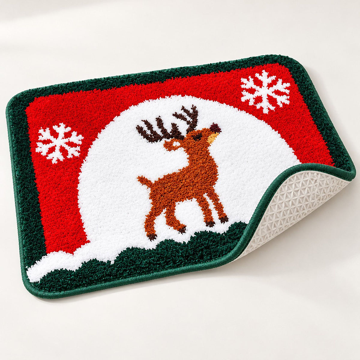 Christmas Gingerbread and Reindeer Tufted Bath Rug with Nonslip Backing 15.7 x 23.6 in