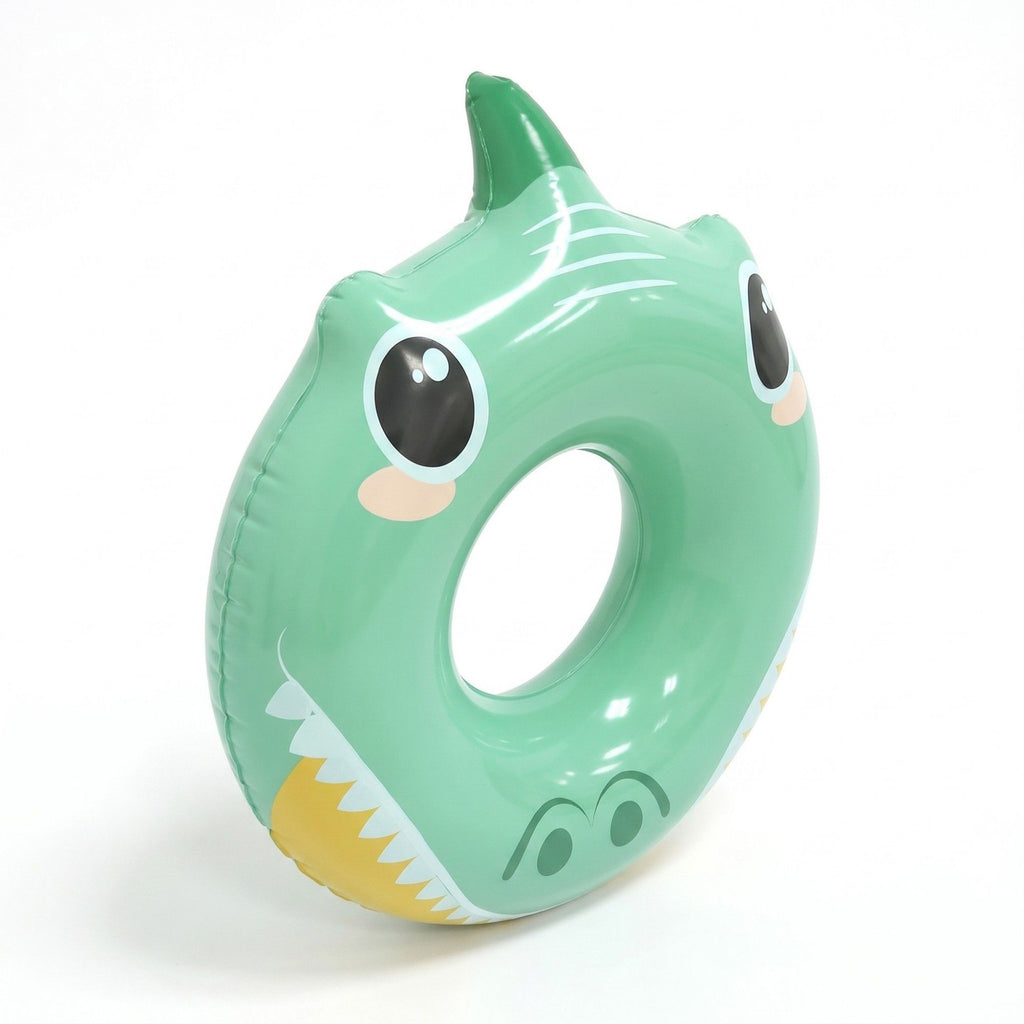 Kids Inflatable Shark Pool Ring with Fin and Cartoon Face
