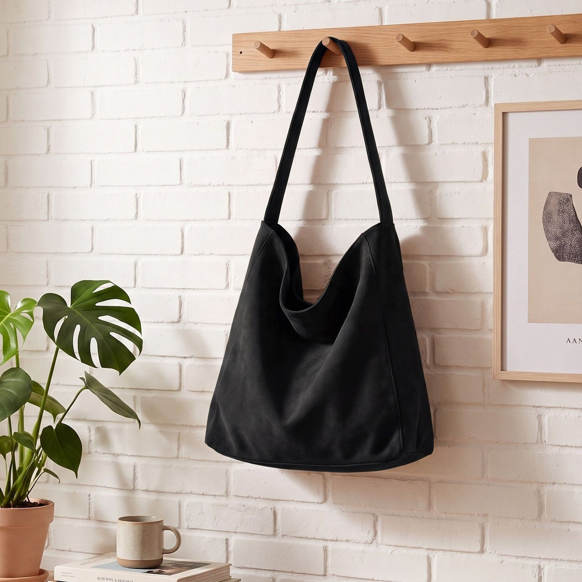 Faux Suede Hobo Shoulder Bag with Long Strap