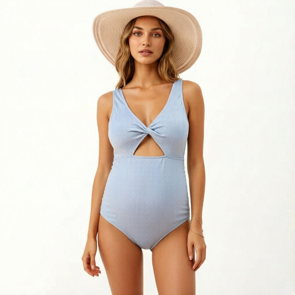 Anna-Kaci Swim Women's Ribbed Cutout Maternity Swimsuit with Twist Front and Stretch fabric