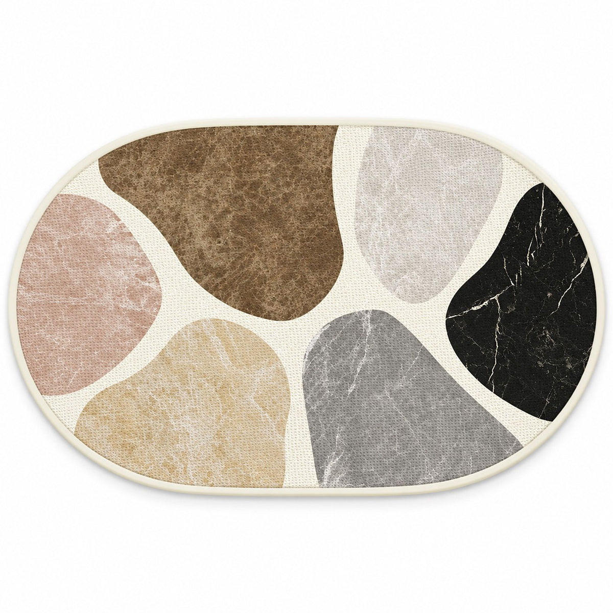 Oval Absorbent Bath Mat with Abstract Stone Print