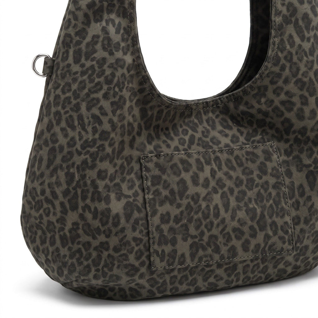 Leopard Print Hobo Tote Bag with Wide Shoulder Strap and Exterior Pocket 12.5x8x0.4in