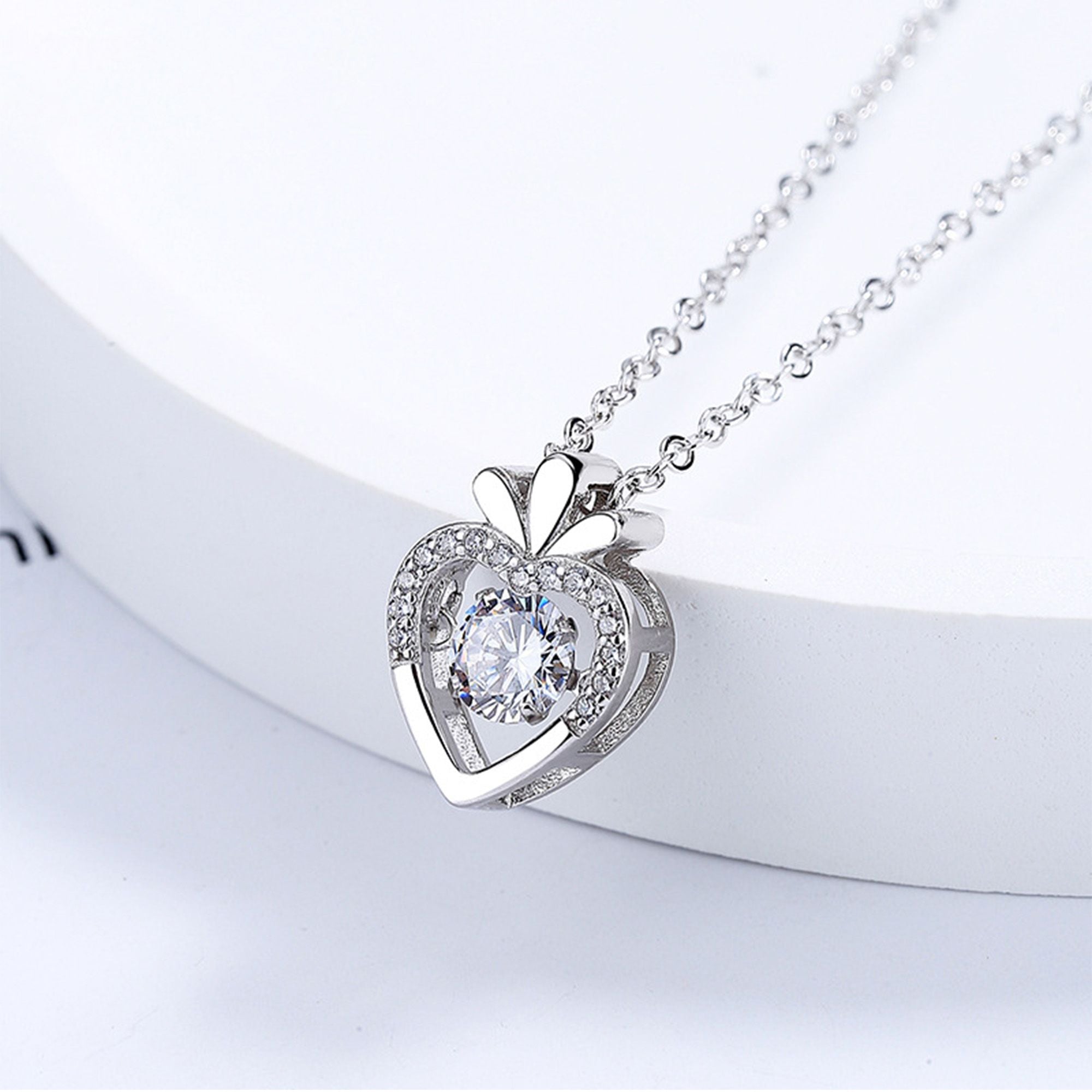 Radish Heart-Shaped Pendant Necklace with Clear Crystal Center
