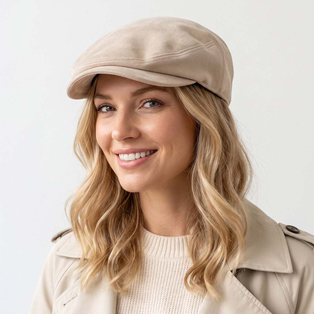 Faux Suede Newsboy Cap Short Brim Vintage Baker Boy Hat