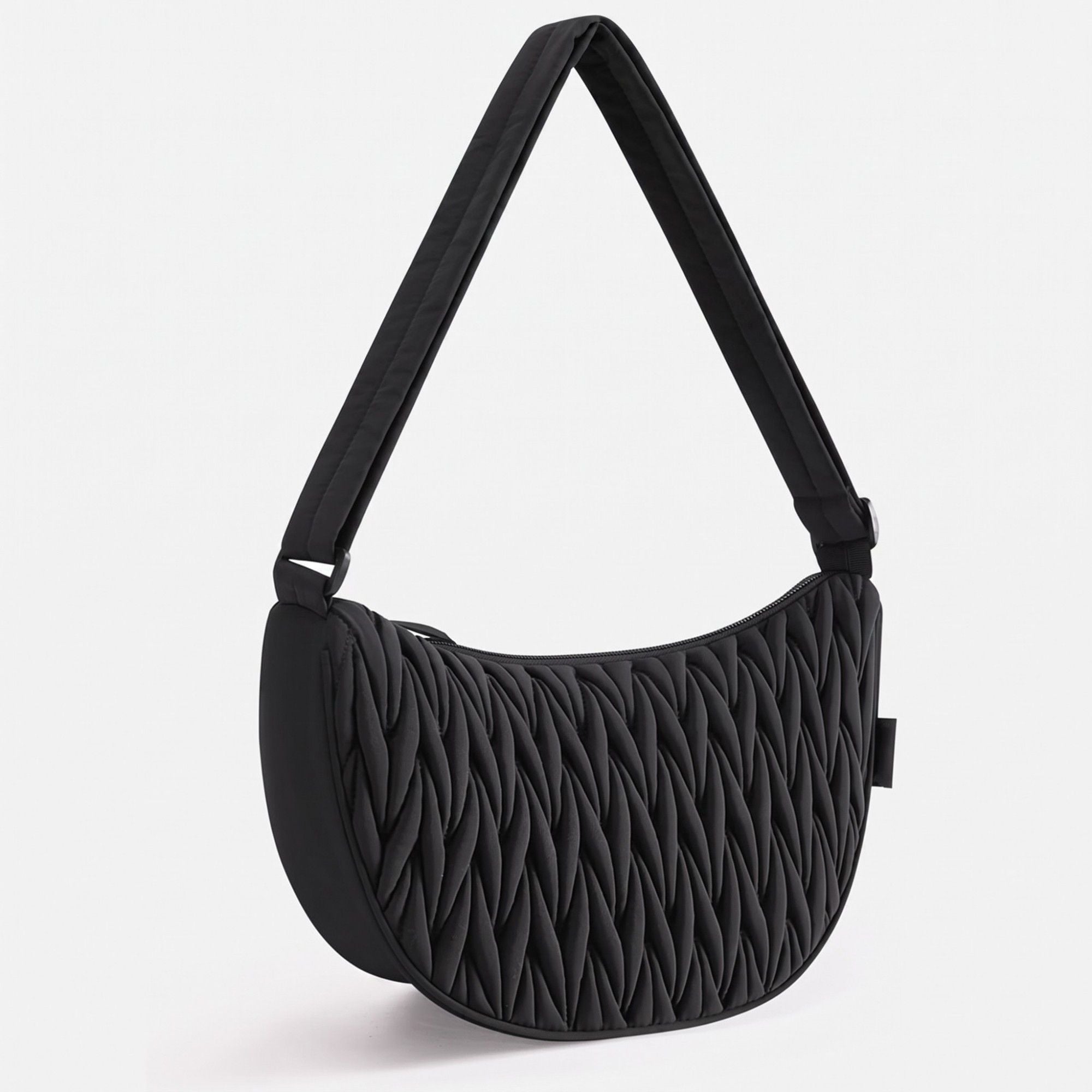 Ruched Crescent Shoulder Bag with Knotted Wide Adjustable Shoulder Strap 11.8x3.5x6.3in