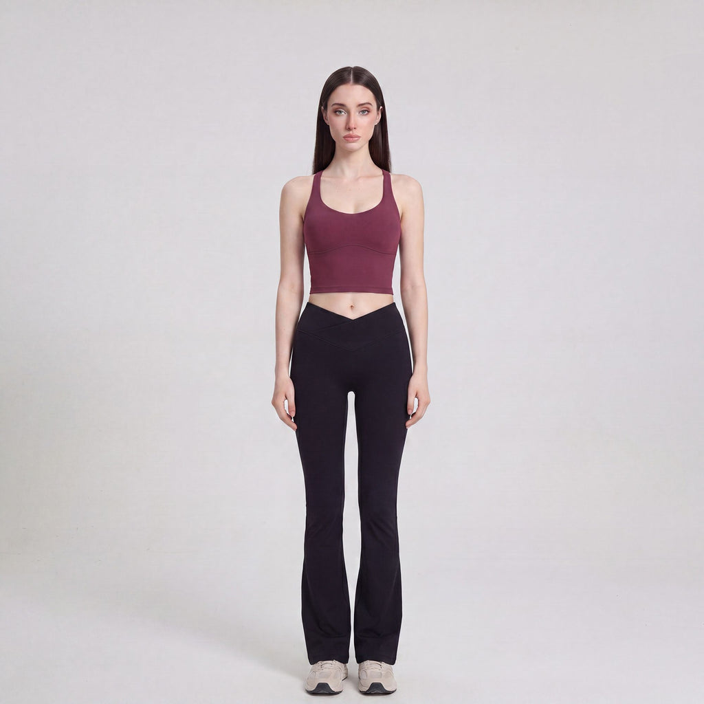 Cropped Yoga Tank Top with Built In Padding Scoop Neck Wide Strap Fitted Activewear Top