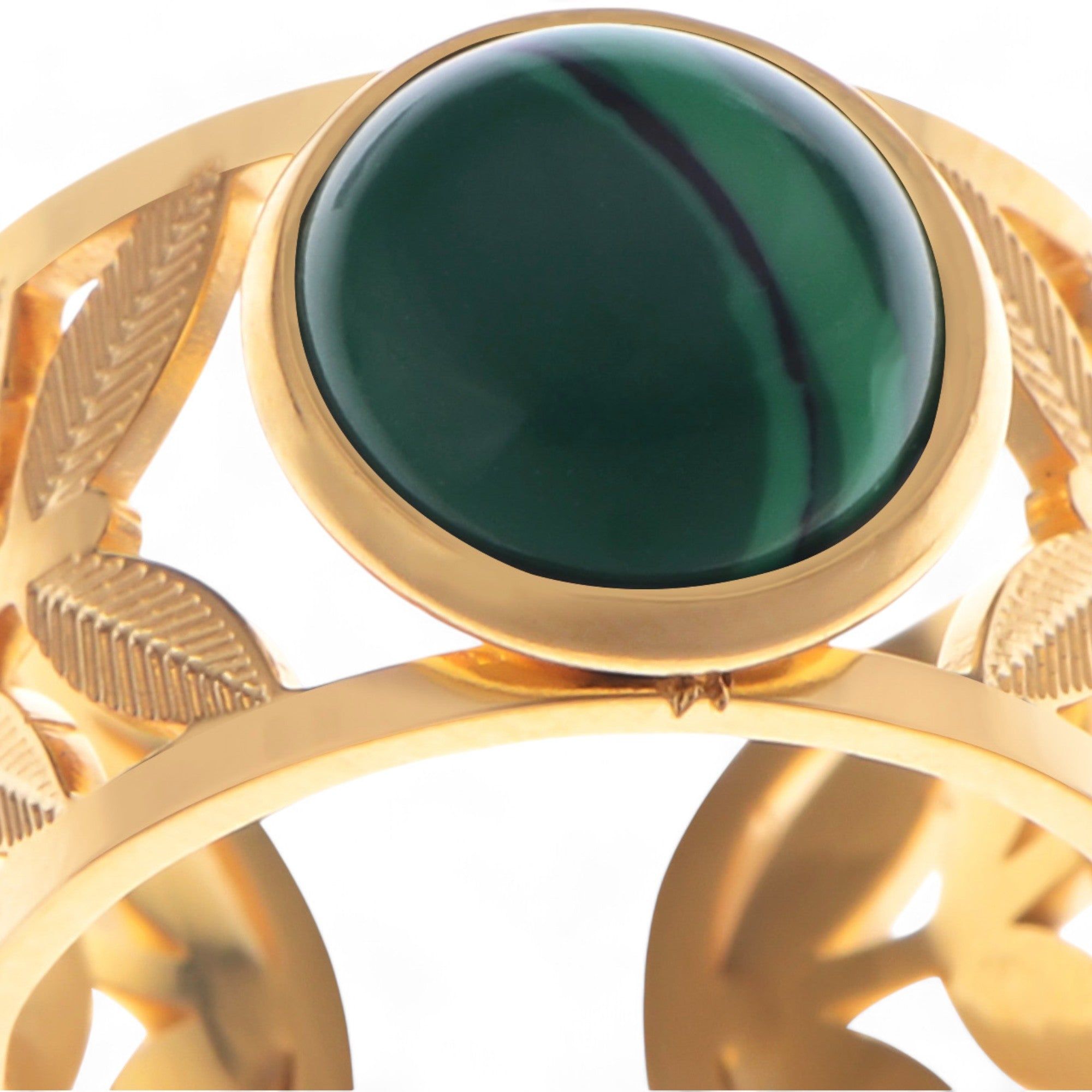 Women's Wide Statement Ring Gold Tone with Round Stone Marble-Like Stone and Textured Details