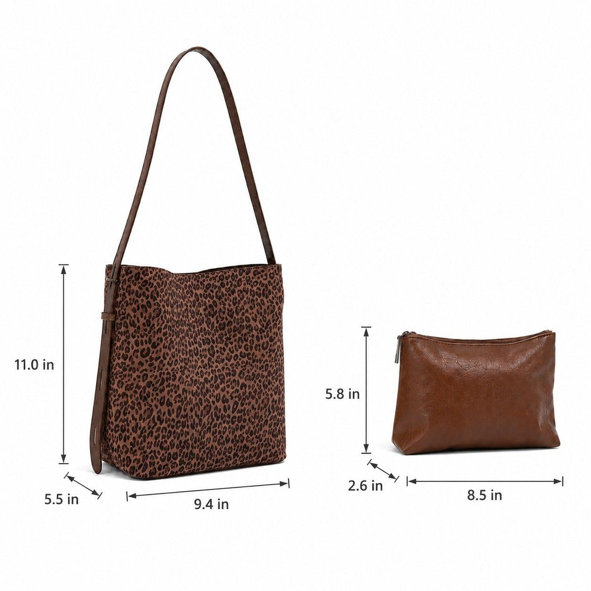 Faux Suede Shoulder Tote Bag with Removable Zip Pouch Adjustable Strap and Magnetic Closure