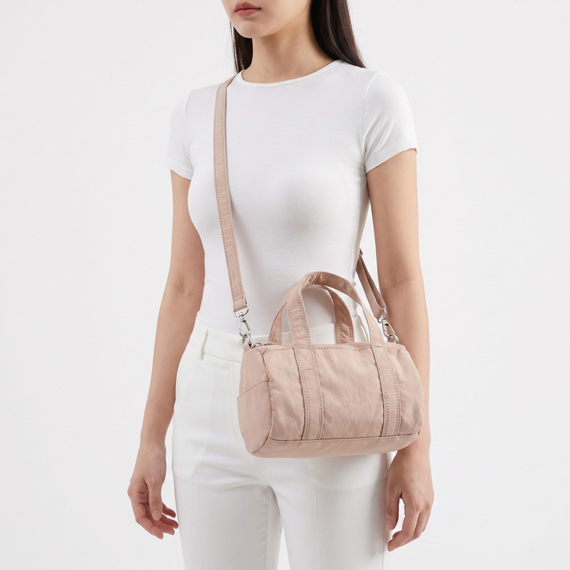 Mini Barrel Satchel Bag with Detachable Crossbody Strap