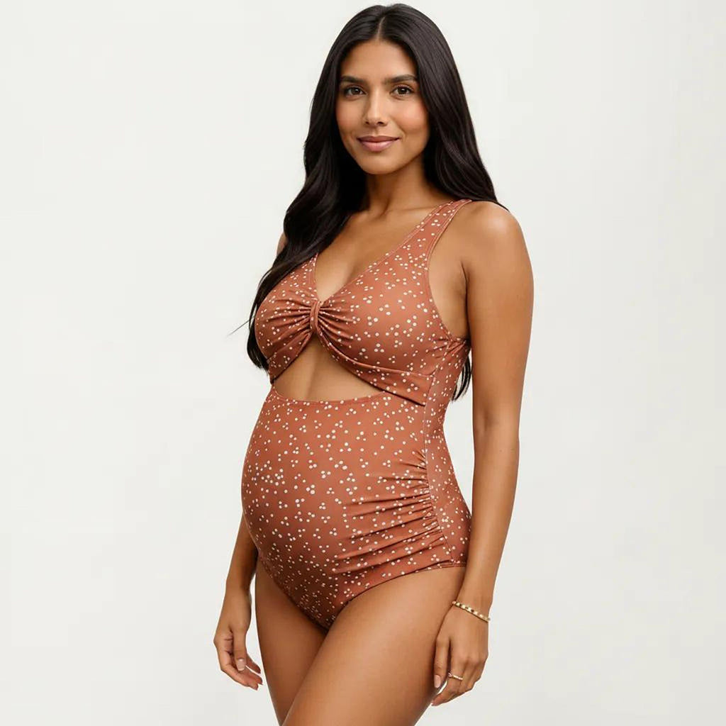 Anna-Kaci Swim Women's Polka Dot Print Cutout Maternity Swimsuit with Knot Front Detail