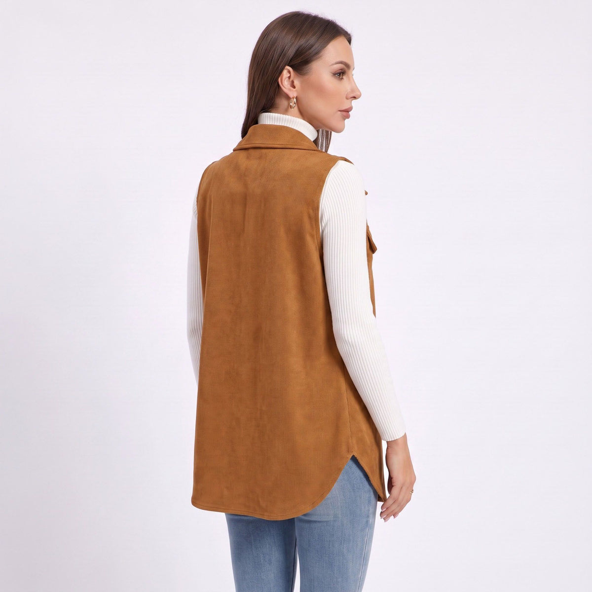 Button Front Corduroy Vest with Flap Pockets