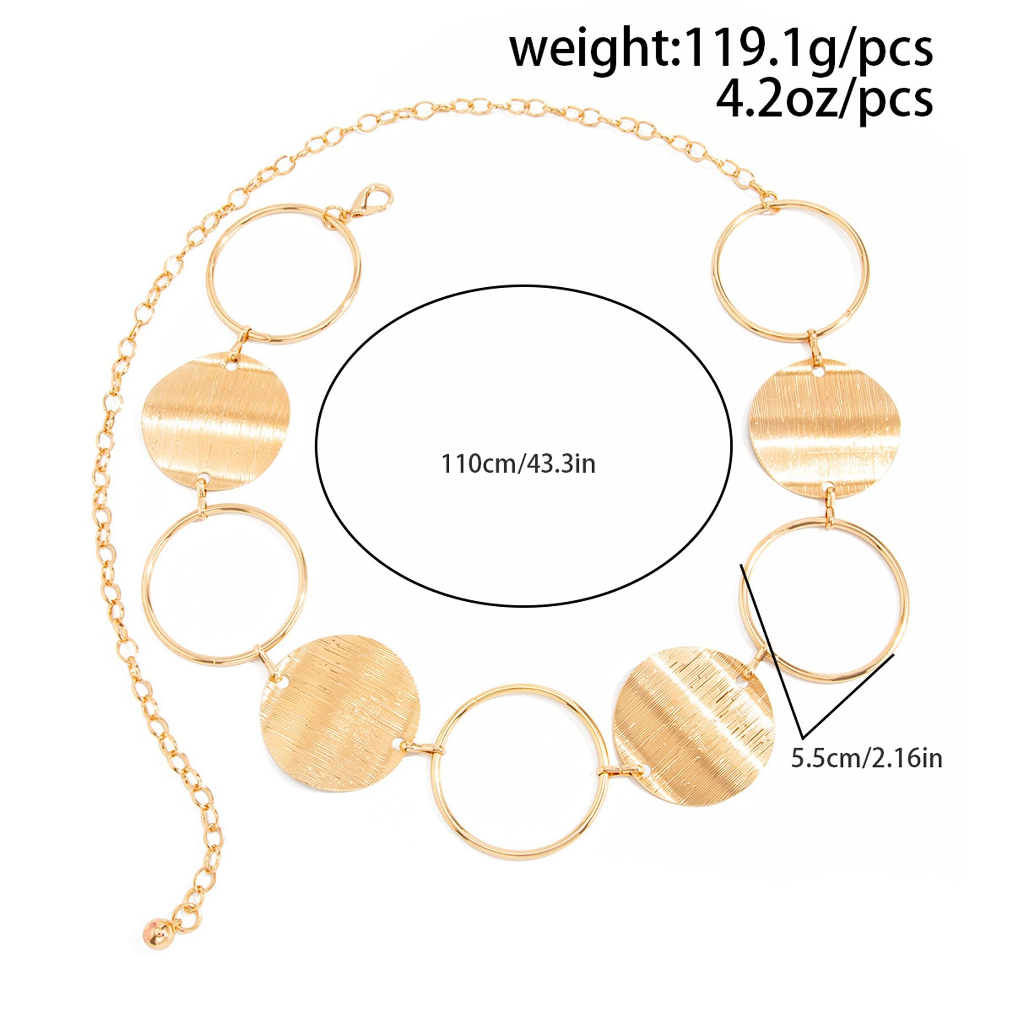 Round Disc and Ring Metal Waist Chain Adjustable Body Belt Modern Statement Waist Jewelry