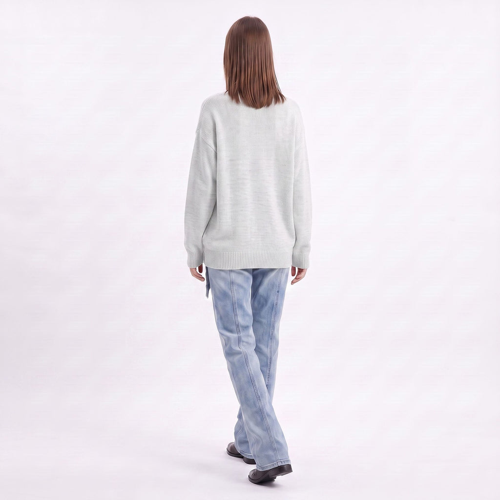 Oversized V Neck Longline Knit Pullover Sweater