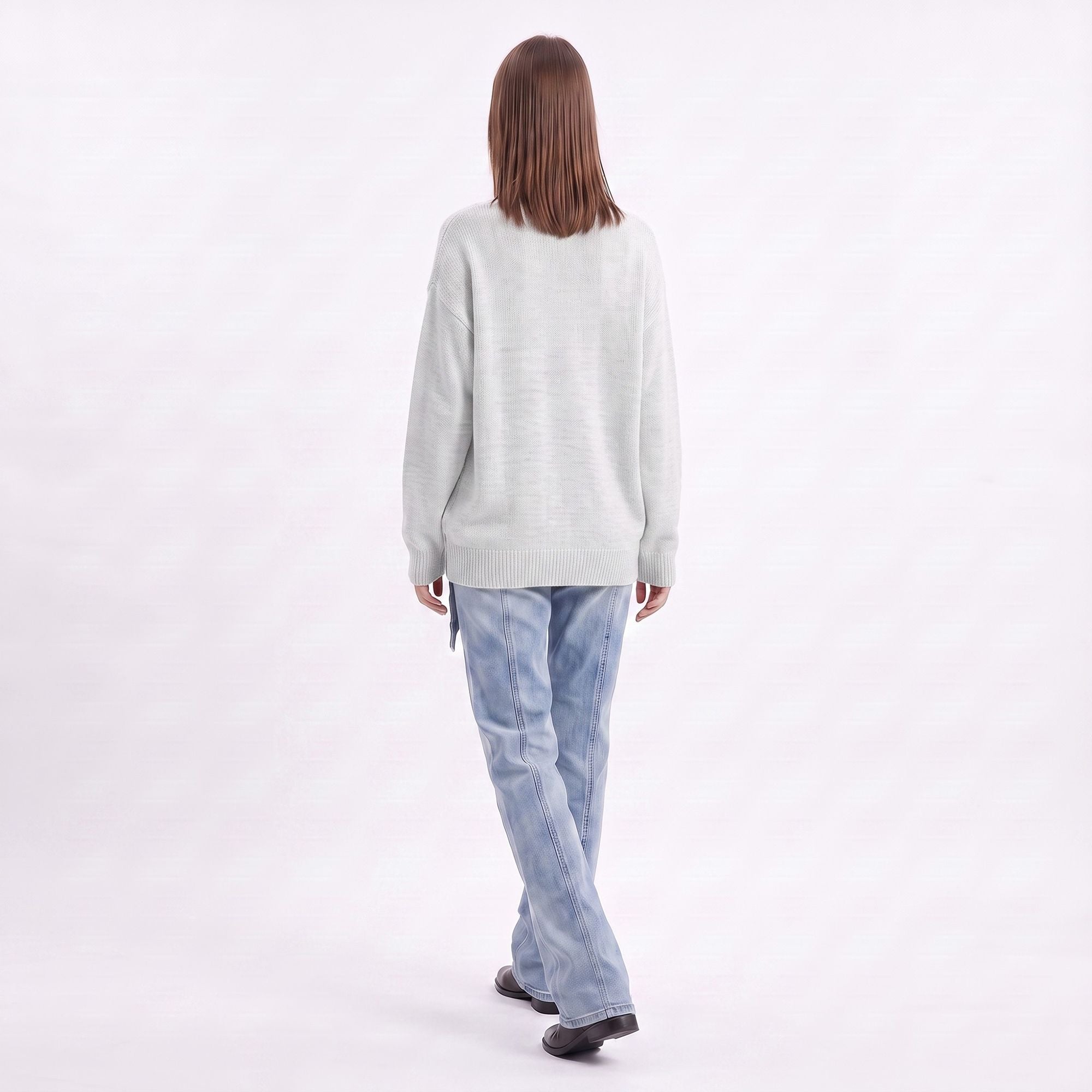 Oversized V Neck Longline Knit Pullover Sweater