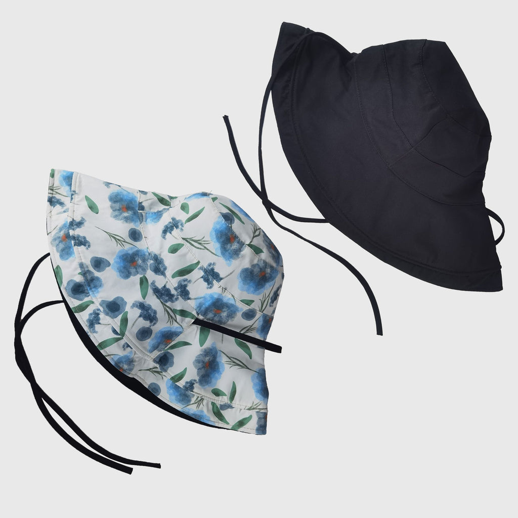 Anna-Kaci Women's Reversible Floral & Solid Bucket Sun Hat with Chin Strap