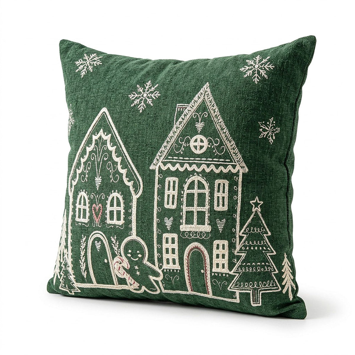 Embroidered Gingerbread House Decorative Throw Pillow Cover for Holiday Decor 17.7 x 17.7in