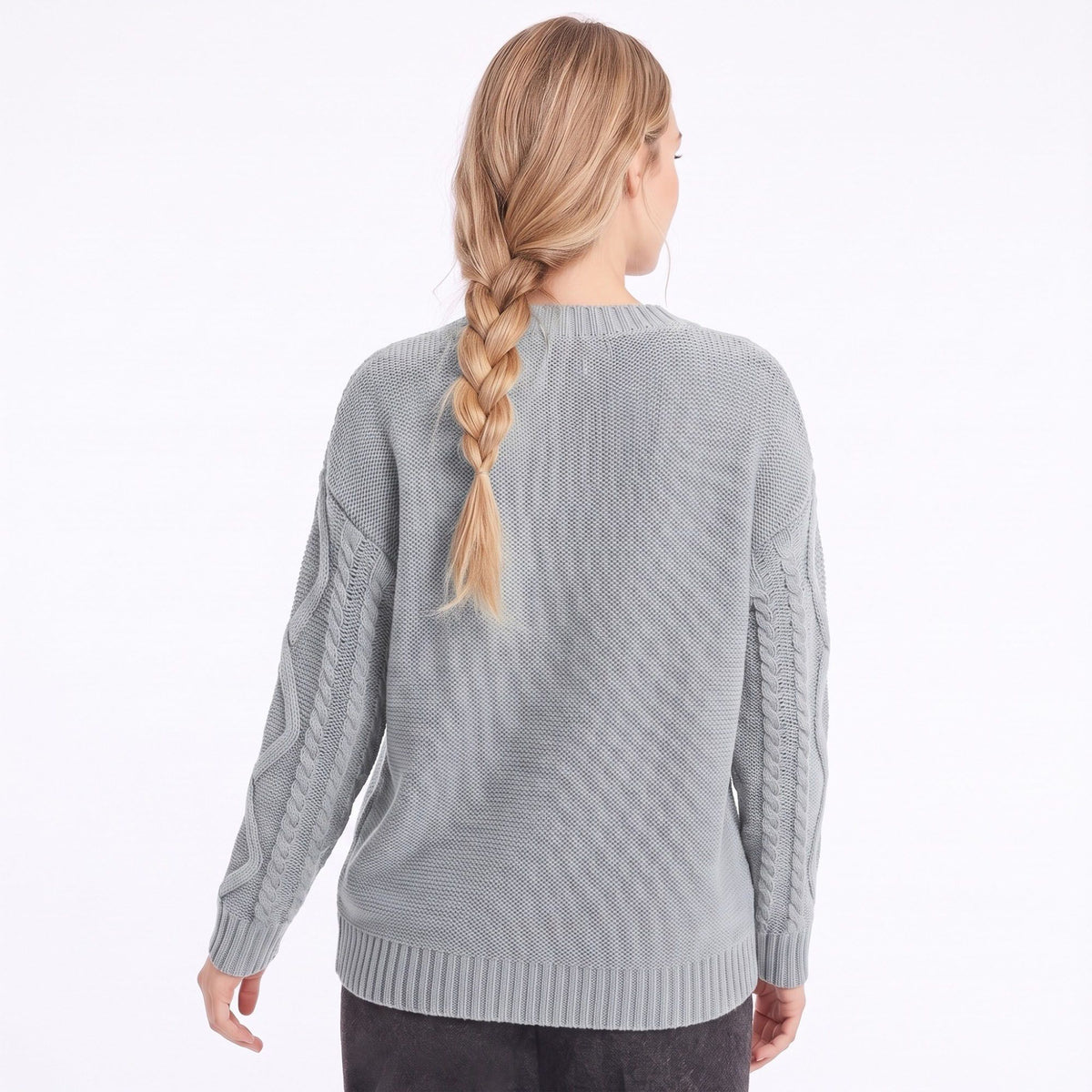 Cable Knit Crew Neck Pullover Sweater
