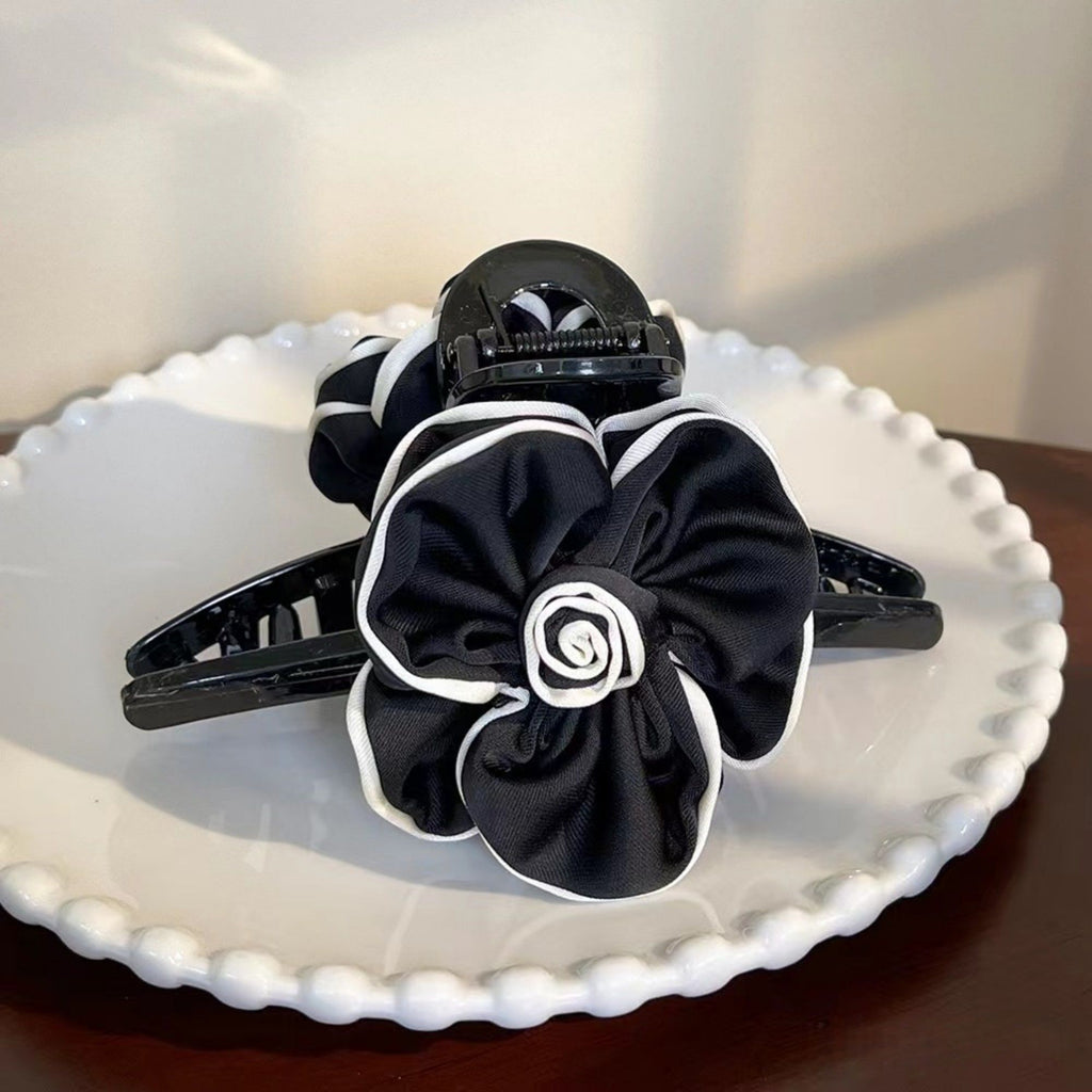 Anna-Kaci 2pcs Fabric Flower Hair Claw Clip with Contrast Trim and Strong Grip