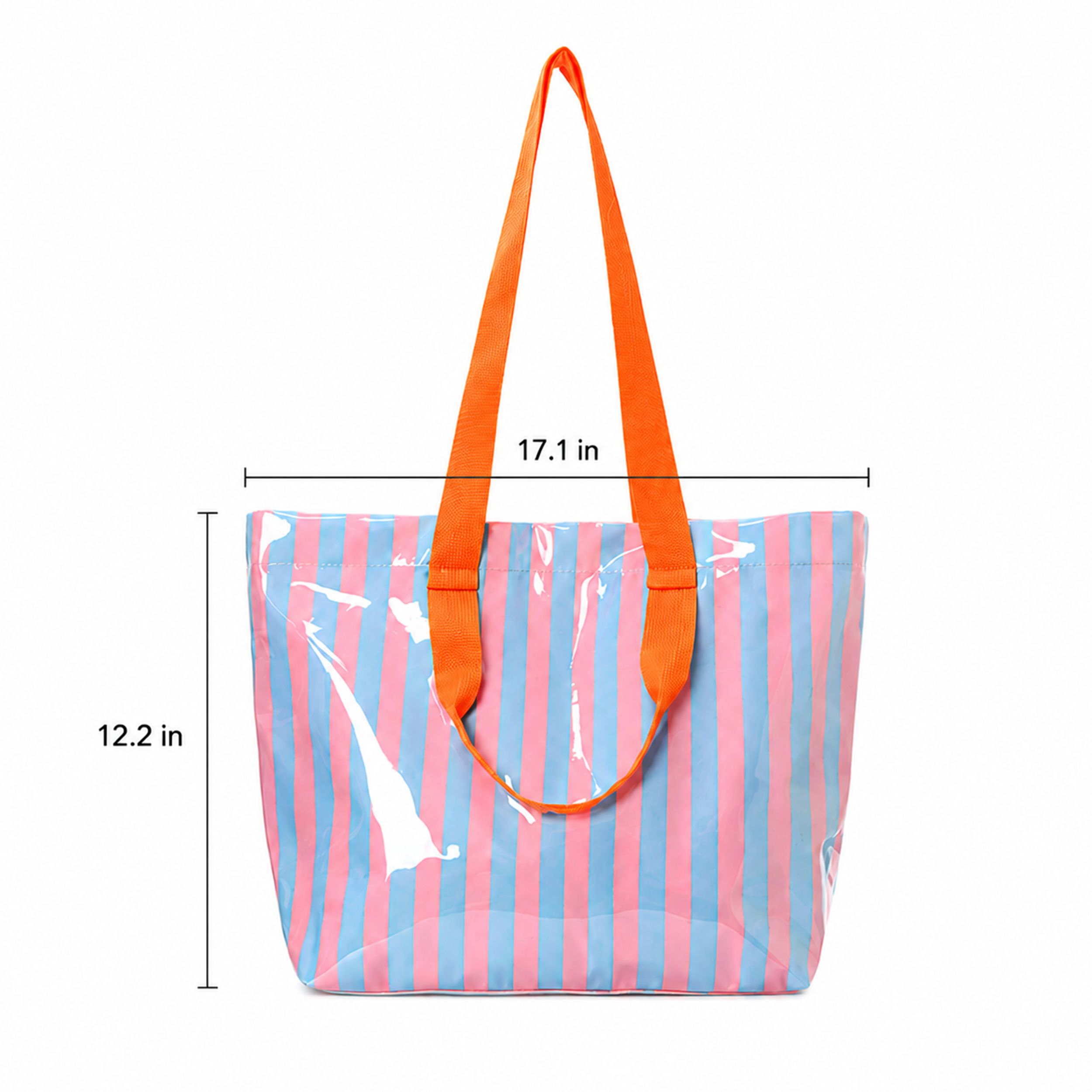 Striped PVC Beach Tote Bag with Magnetic Closure and Zip Pocket