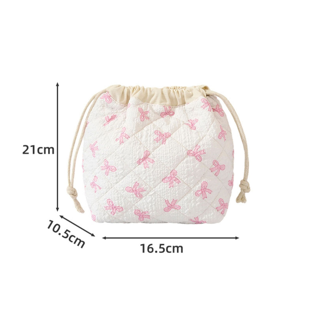 Quilted Drawstring Makeup Bag Large Capacity Portable Cosmetic Organizer Pouch