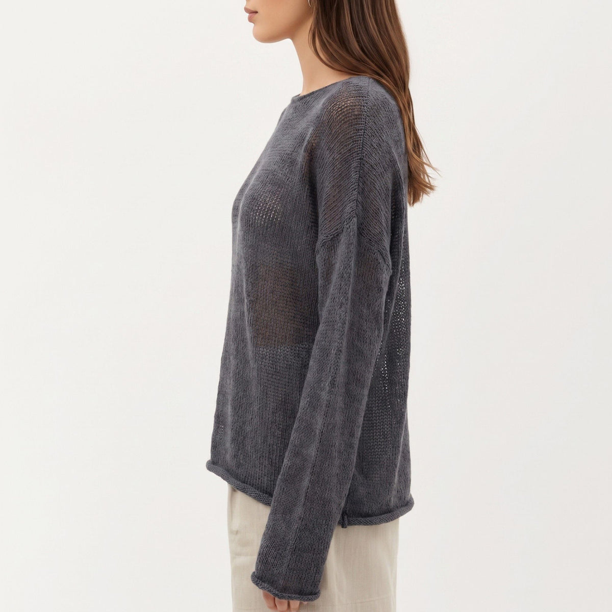 Saco de punto abierto ligero de manga larga Anna-Kaci para mujer con ajuste relajado y textura sutilmente transparente