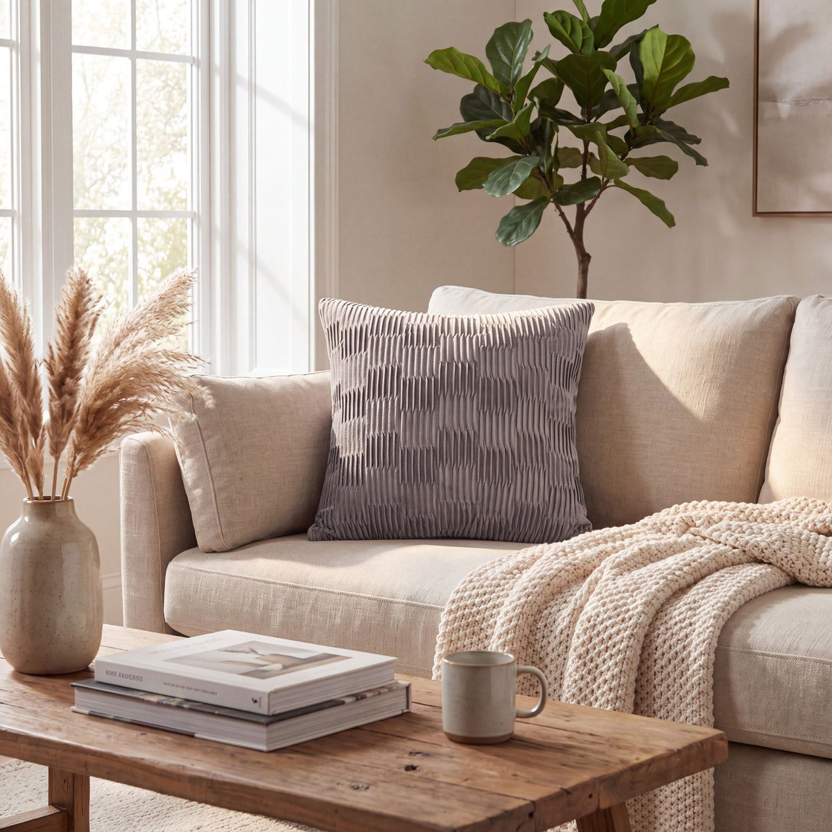 Textured Pleated Square Throw Pillow Cover Decorative Cushion Cover for Sofa Couch Bed