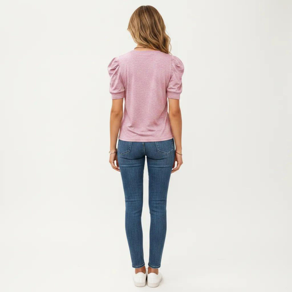 Anna-Kaci Women's Short Sleeve Puff Sleeve Knit Top with Crew Neck and Soft Textured Fabric