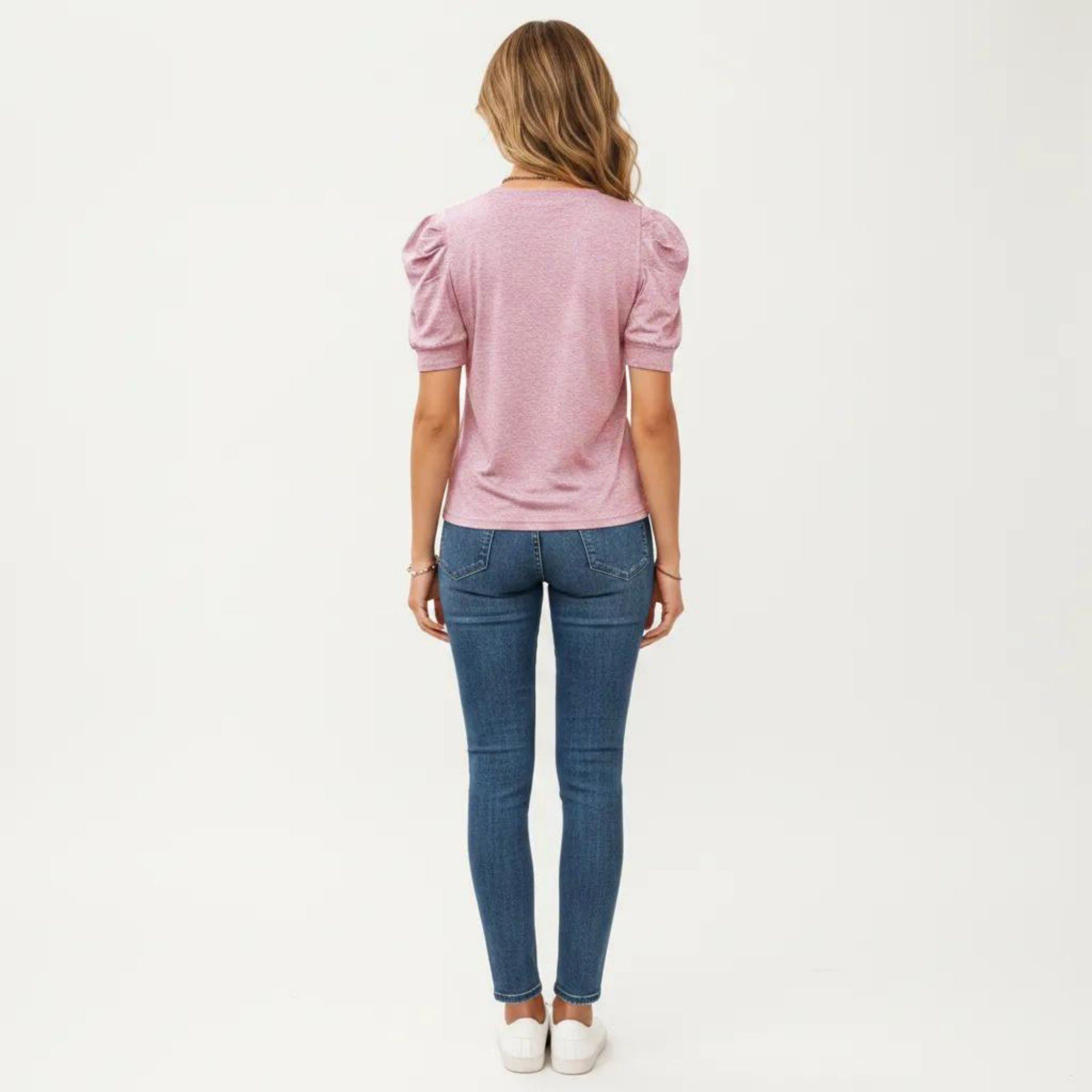 Anna-Kaci Women's Short Sleeve Puff Sleeve Knit Top with Crew Neck and Soft Textured Fabric