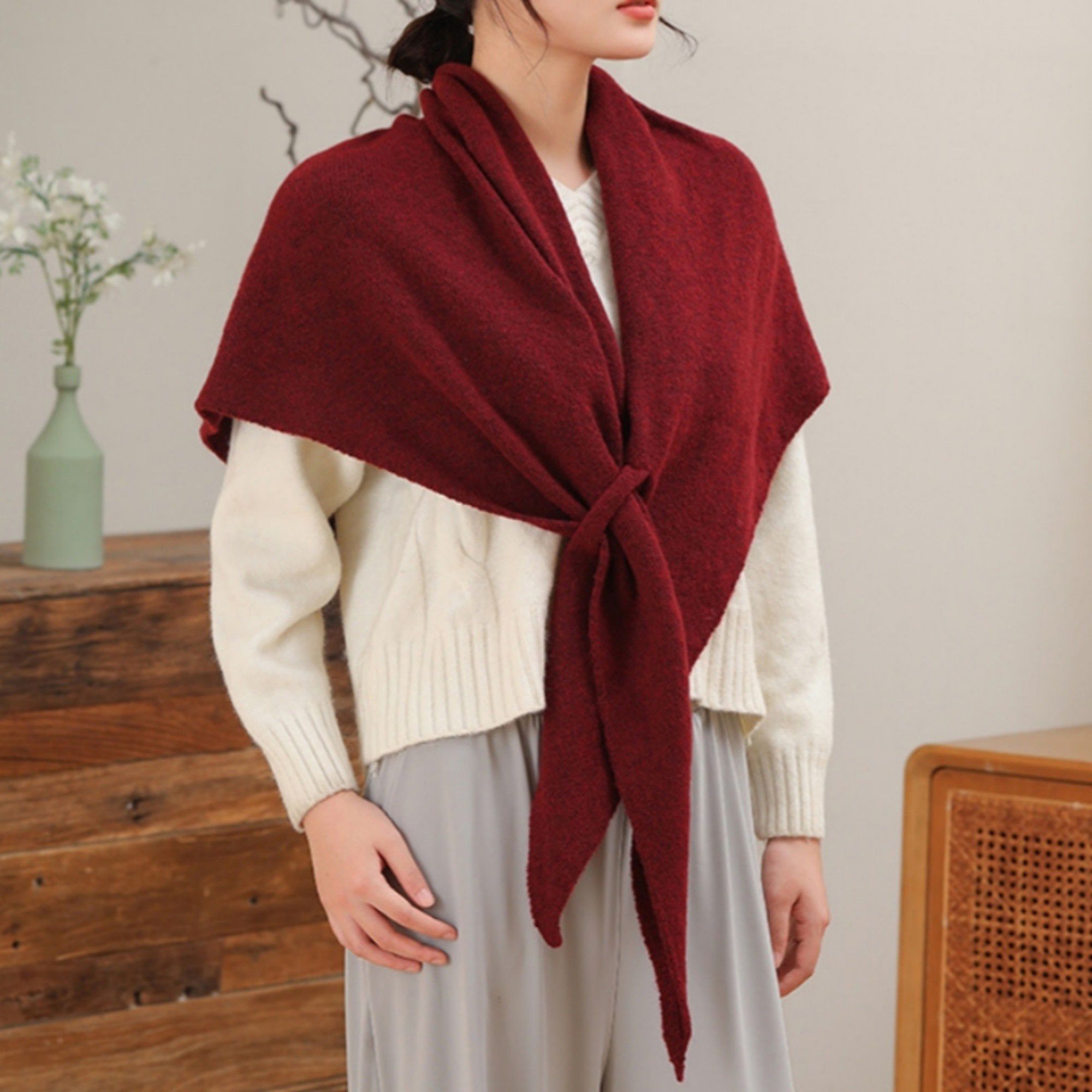 Anna-Kaci Women's Soft Solid Knit Scarf with Draped Shape, Smooth Textured Finish, and Versatile Wrap Styling Design 68.5x45.5x28.5in