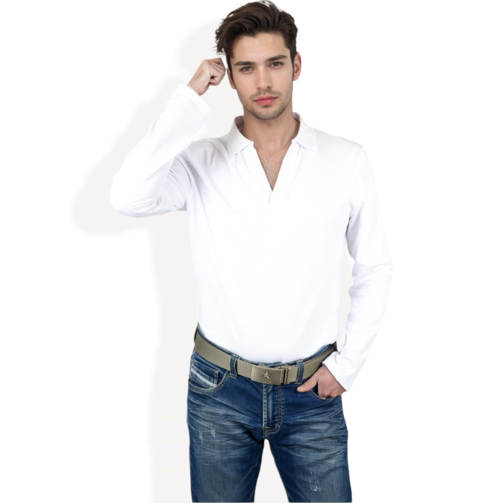 Anna-Kaci Men's Long Sleeve Polo Shirt with Spread Collar and Relaxed Fit