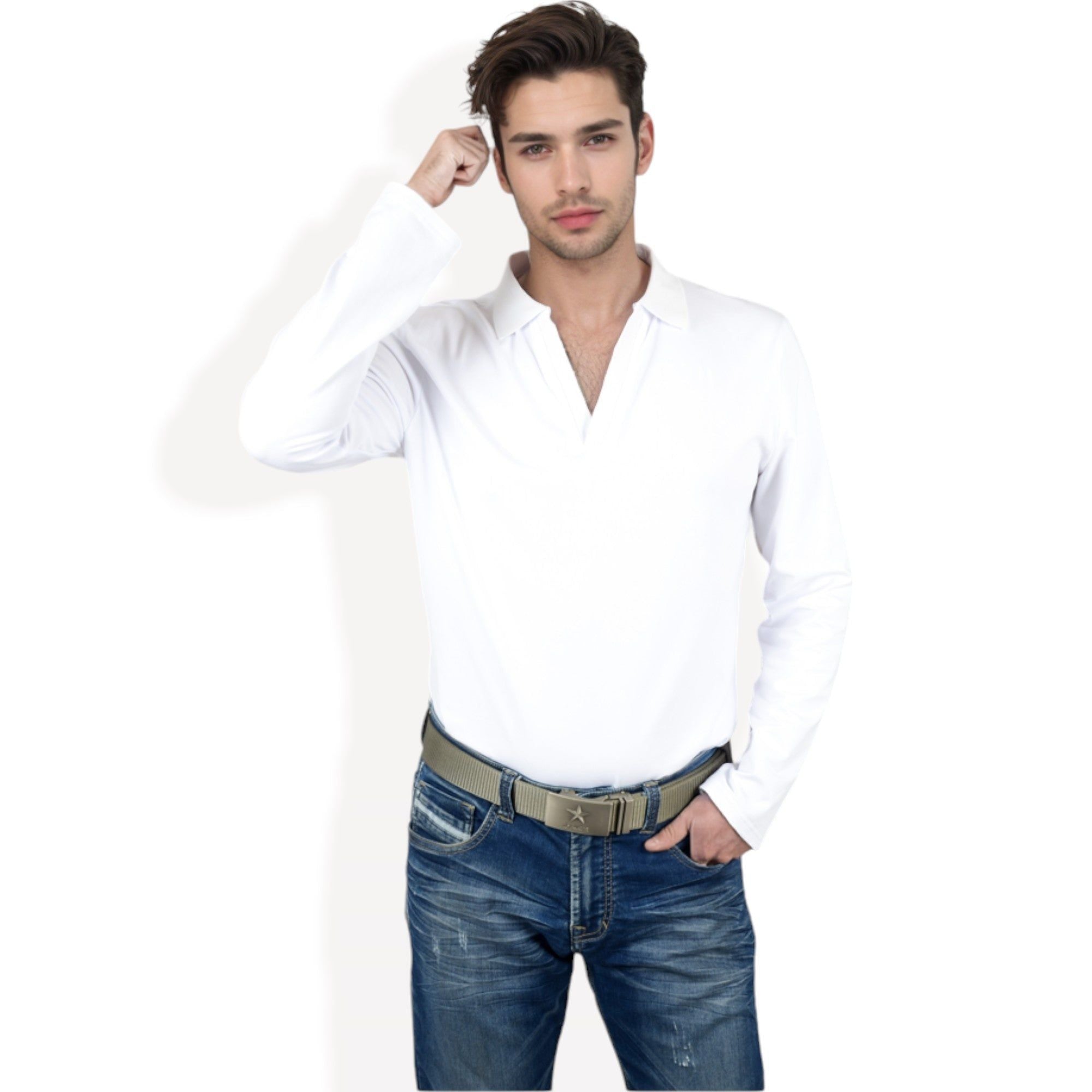 Anna-Kaci Men's Long Sleeve Polo Shirt with Spread Collar and Relaxed Fit
