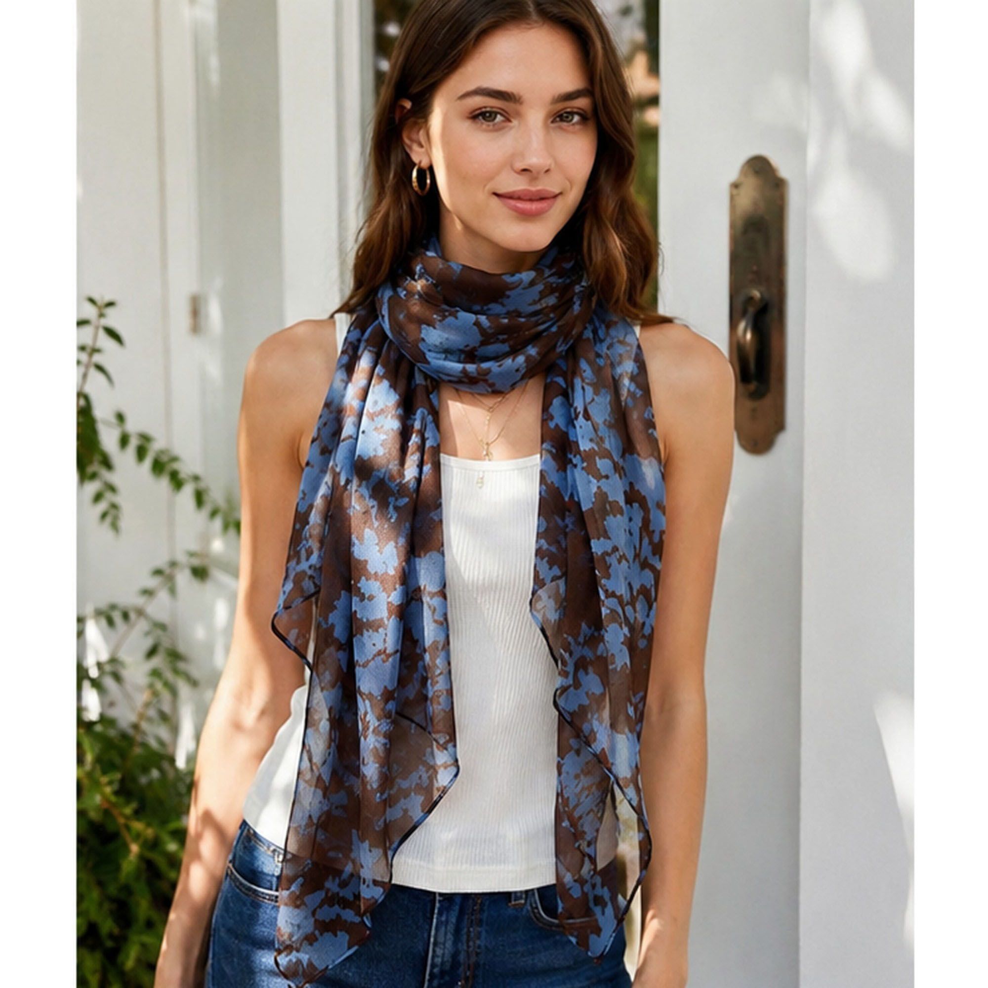 Lightweight Abstract Floral Sheer Long Scarf