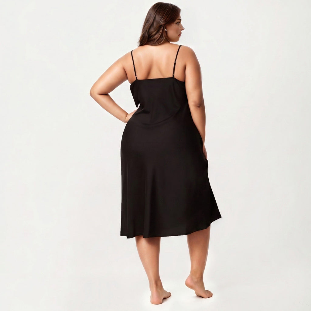 Anna-Kaci Lounge Women's Plus Size Satin Slip Nightgown with Adjustable Spaghetti Straps Midi Length Relaxed Fit Sleepwear Dress