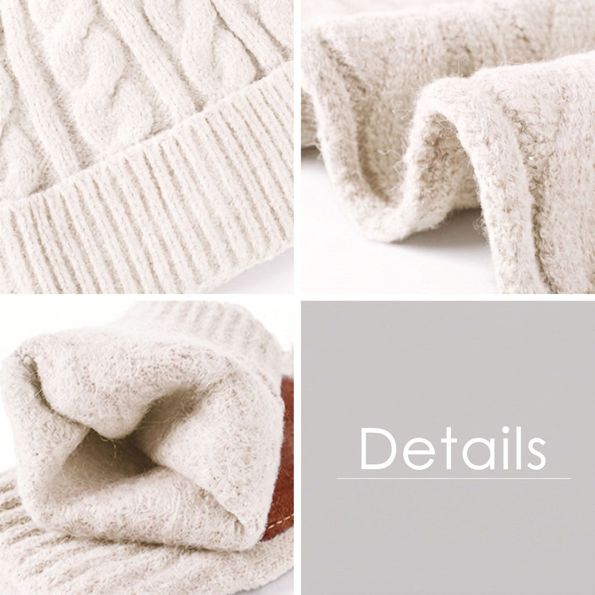 3 Piece Cable Knit Beanie Scarf and Touchscreen Gloves Set