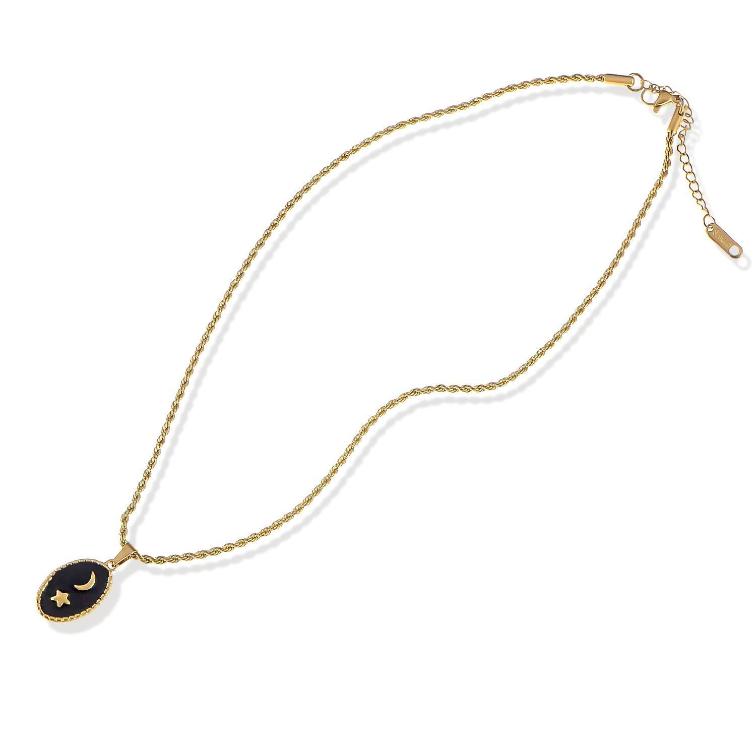 Women's Fashion Necklace with 18K Gold Plated Pendant Moon and Star Design Adjustable Chain