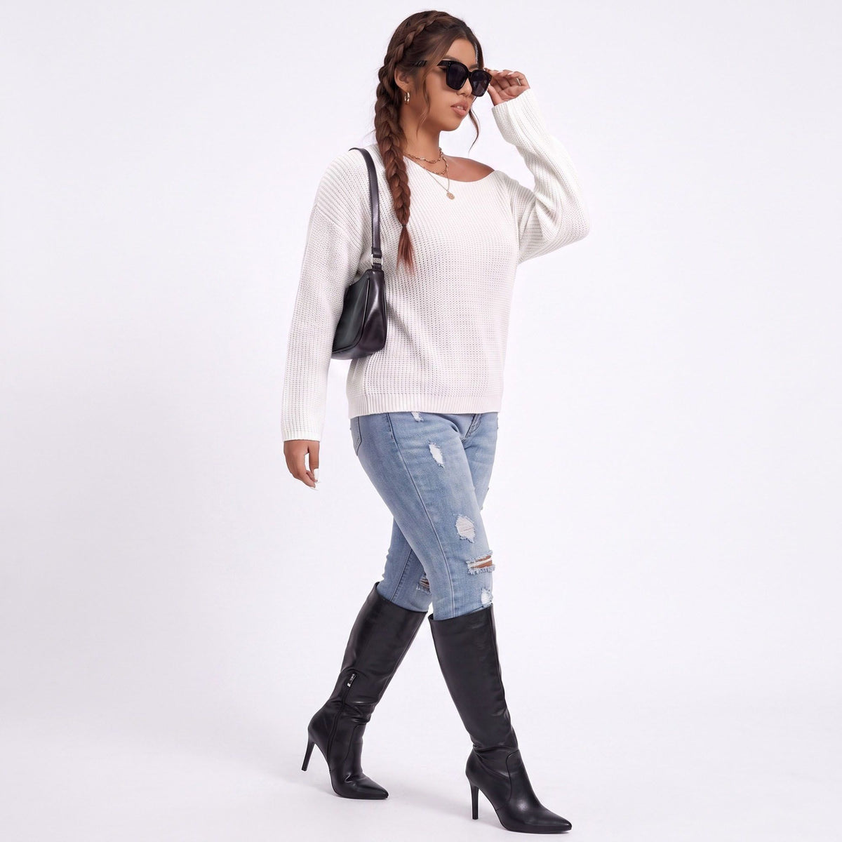 Plus Size Scoop Neck Relaxed Fit Knit Sweater