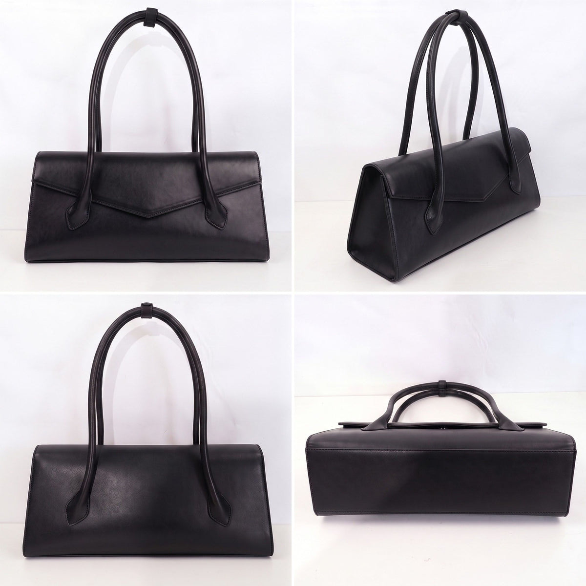 Structured East West Shoulder Bag with Flap Closure and Long Handles