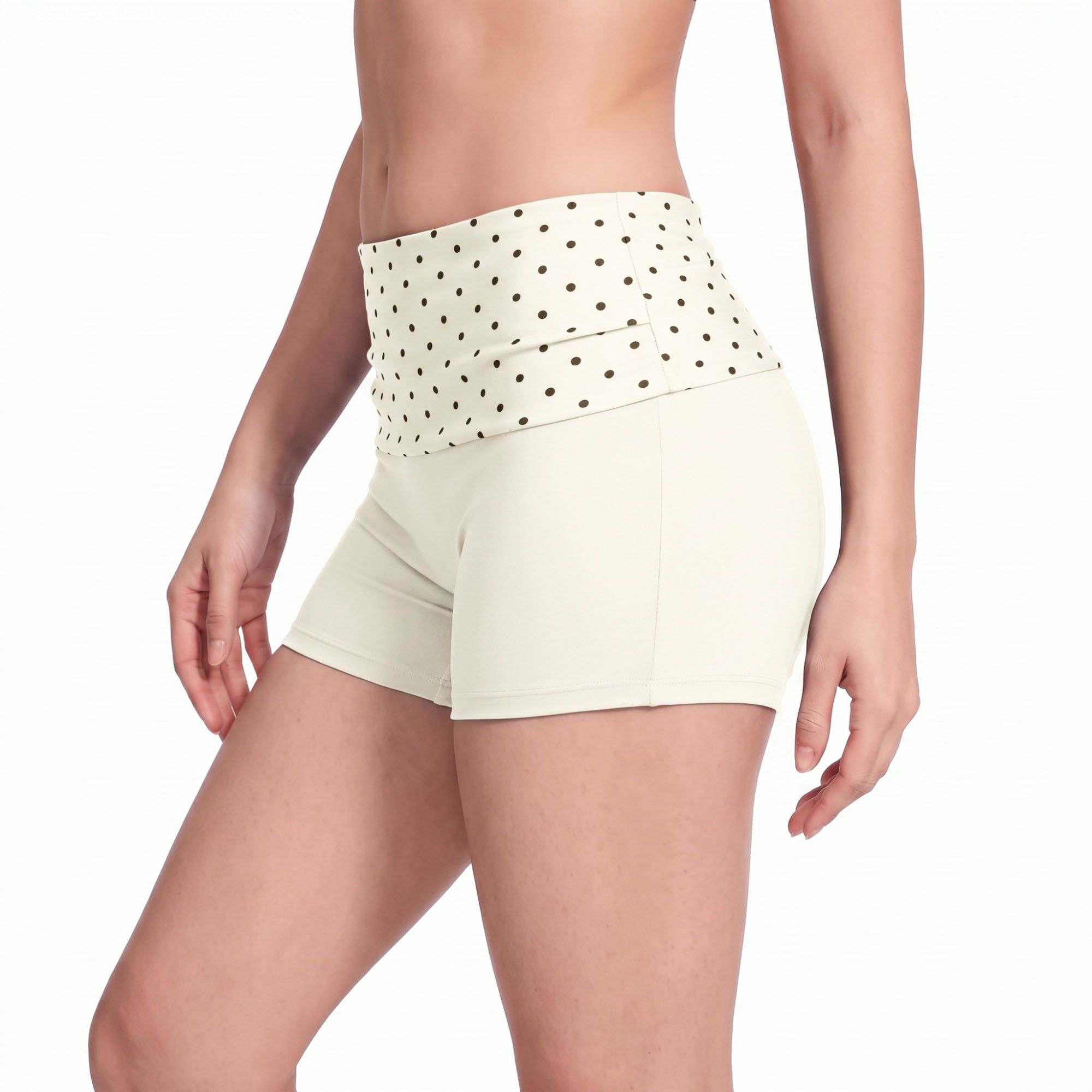 Polka Dot Foldover Waist Fitted Athletic Shorts for Yoga Dance Gym Workouts Running