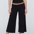 Foldover Waistband Cropped Wide-Leg Trousers