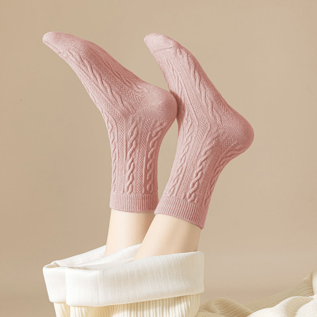 Anna-Kaci Women's Classic Crew Socks Cable-Knit Cotton for Casual Stability and Comfort 2 Pairs