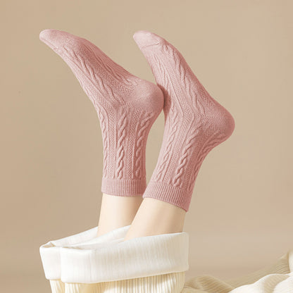 Anna-Kaci Women's Classic Crew Socks Cable-Knit Cotton for Casual Stability and Comfort 2 Pairs