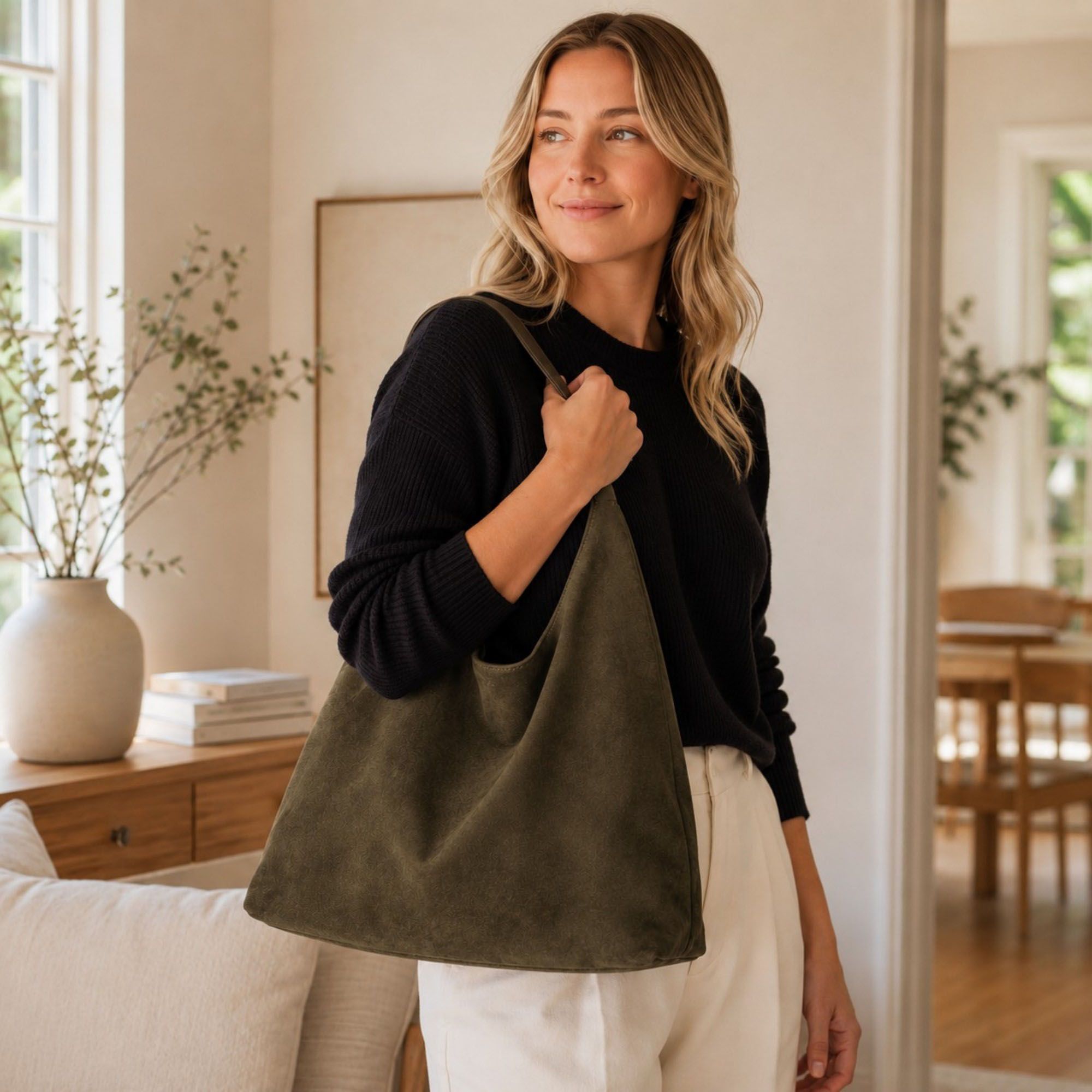 Oversized Suede-Like Hobo Shoulder Bag with Long Strap