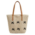Woven Crochet Tote Bag with Bow Detail Leather Strap Shoulder Handbag Lightweight Knit Large Tote