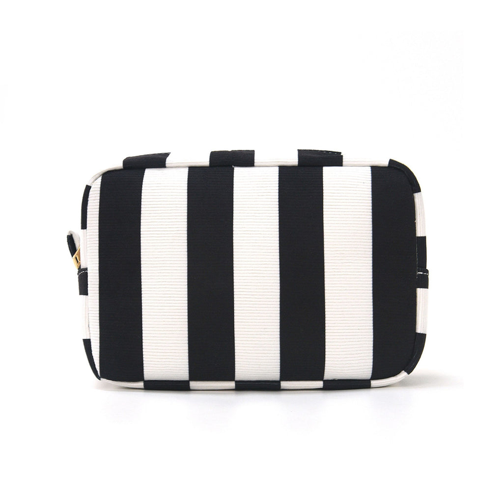 Striped Corduroy Cosmetic Pouch Makeup Bag with Zip Closure