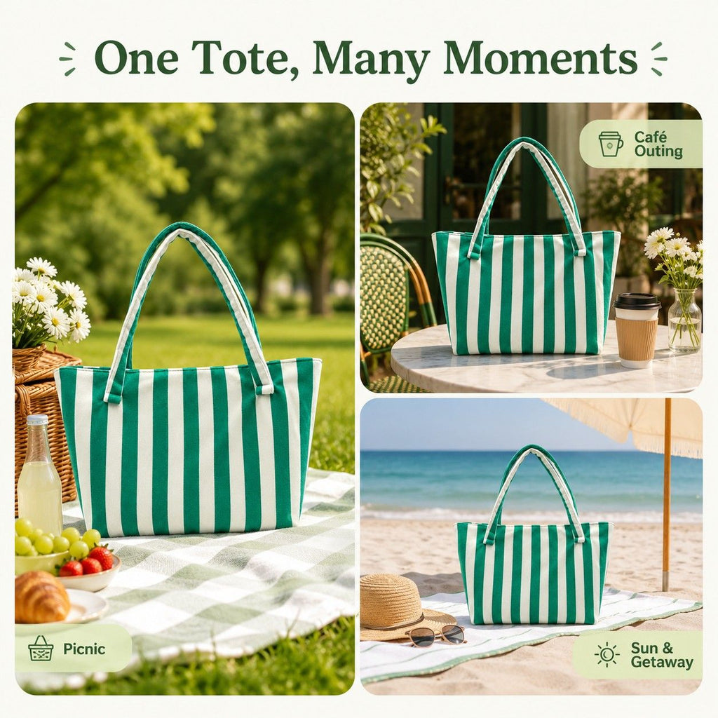 Striped Terry Cloth Tote Bag Roomy Beach and Travel Shoulder Carryall